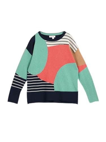 Image of White Stuff Womens Abstract Pattern Pullover Sweater - Regular Fit for Casual Navy Multicolor - Size 20