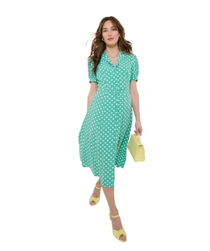 Image of Joe Browns Women's Polka Dot Button Through Collared Midi Dress, Green, 14