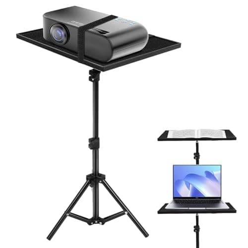 Image of ULTECHNOVO Projector Laptop Stand Tripod - Portable Tabletop Floor Projector Stand with Tray, Adjustable Height Multifunctional DJ Rack for Computer DJ Gear Book