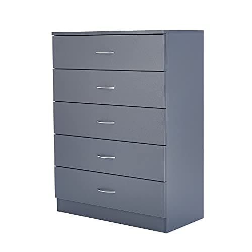 Image of Panana 3/4/5 Drawer Cabinet, Chest of Drawers With Metal Handles and Runners Unique Anti-Bowing Drawer Support Bedroom Storage Furniture (Gray, 5 Drawer)