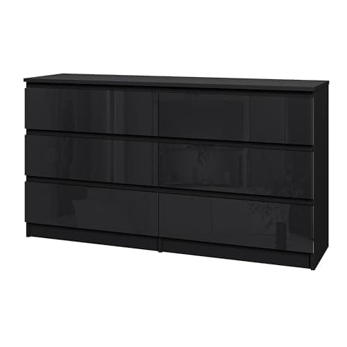Image of Panana High Gloss Fronts and Matte Sides Chest of Drawer, 3/4/5/6 Drawers Wooden Dresser No Handle Sleek Design Bedside Table Storage Cabinet for Bedroom Living room Furniture (Black, 6 Drawers)