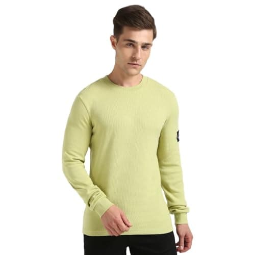 Image of Calvin Klein Men’s Badge Cotton Waffle Long Sleeve Top, Green (Leek Green), XS