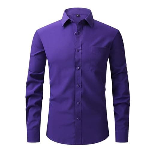 Image of Men's Casual Button Down Shirt Jacket, Long Sleeve, Solid Color, Business Casual Overshirt, Soft Cotton, Lightweight Layering Top, S-3XL Dark Purple