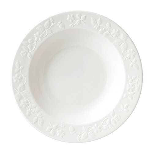 Image of Wedgwood 40030413 Rim Soup Bowl, Bone China, Wild Strawberry White