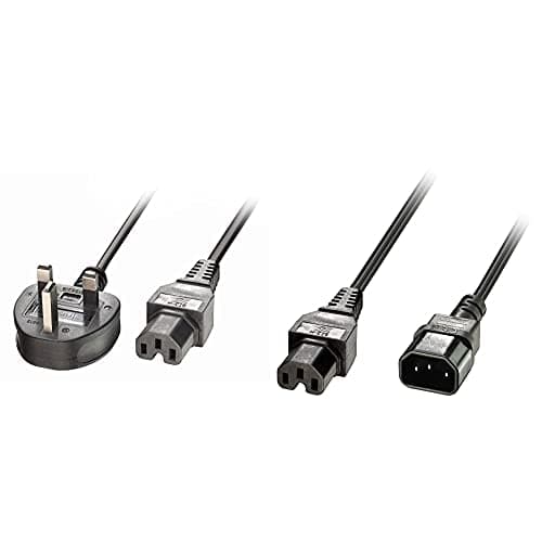 Image of LINDY 30458 Black UK Power Cable - C15 Plug, C14 Extension socket; Hot Conditioned IEC Cable