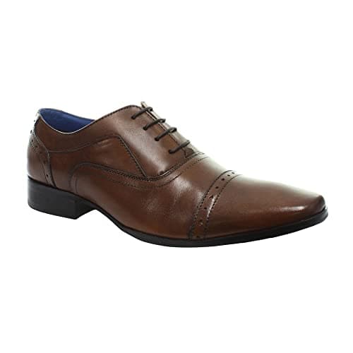 Image of Roamers Mens 4 Eyelet Punched Cap Leather Oxford Shoes (9 UK) (Tan)