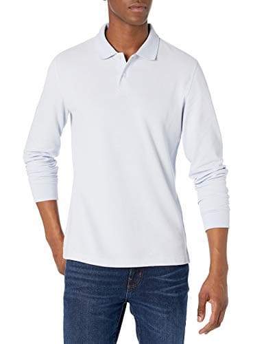 Image of Amazon Essentials Men's Slim-Fit Long-Sleeve Pique Polo, Light Blue, S