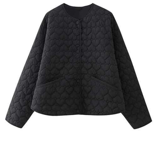 Image of NSICBMNO Black Quilted Jacket Womens Cropped Puffer Jacket Hooded Padded Jackets Ladies Short Winter Coats Full Zip Lightweight Puffer Jackets Cotton Cycling Sports Outerwear