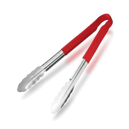 Image of Chabrias Ltd 12" Utility Kitchen Tongs – Red Colour-Coded Stainless Steel, Non-Slip Vinyl Grip, Dishwasher Safe Cooking & Serving Tongs (12 inch / 30 cm)