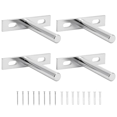 Image of QWORK® 4 Pcs Floating Shelf Bracket 3 Inch 75mm Heavy Duty Hidden Shelf Brackets with Mounting Screws for Wall Mounted Decoration Cabinet Furniture Shelf Support