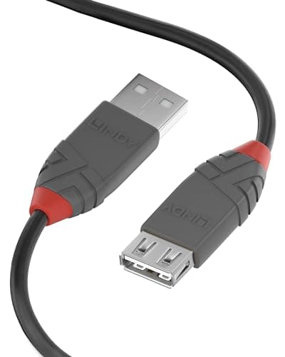 Image of Lindy USB 2.0 Type A Extension Cable 0.5m, USB A Male to A Female Cable, Data Transfer Compatible for Printer, PC, Laptop, Scanner, Camera, Keyboard, Hard Drive, USB Disk, Anthra Line - Black