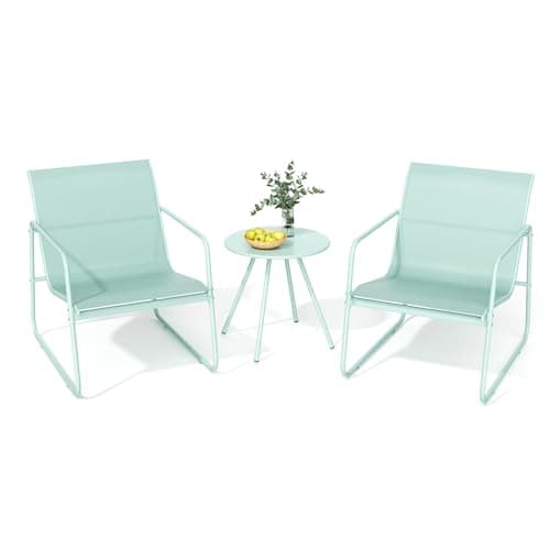 Image of Pamapic 3-Piece Patio Bistro Set, Garden Furniture Set with Table and 2 Chairs, Breathable Textilene Fabric, Patio Furniture Set for Outdoor, Balcony, Bistro, Porch, Green