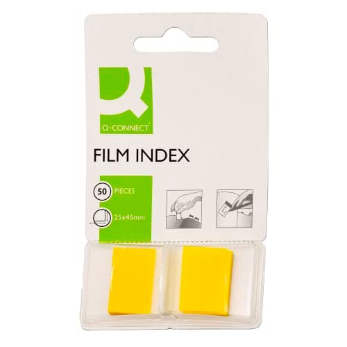 Image of Filing Index Tabs Q-CONNECT PP 25,4x43,7mm 50 Sheets Yellow/Paper and Labels/Type-Standard/Shape-Standard/Material-PP/Colour-Yellow/Dimensions (mm)-25,4x43,7