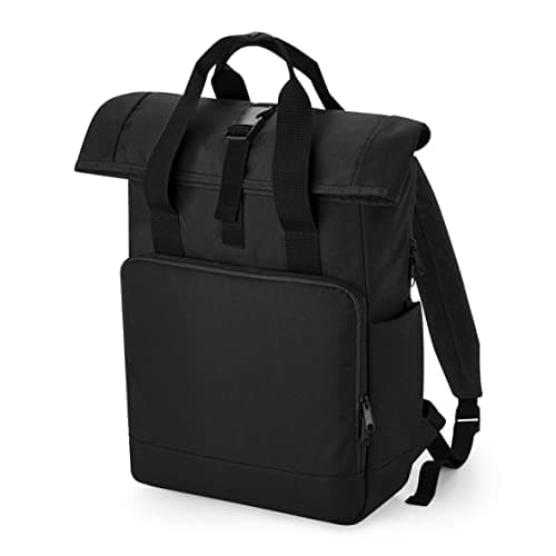 Image of BagBase BG118L Recycled Twin Handle Roll-Top Laptop Backpack - Black
