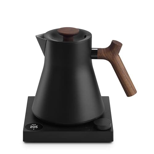 Image of Fellow Corvo EKG Electric Tea Kettle - Pour Over Coffee & Tea Pot - Temperature Control & Built-In Timer - Matte Black, Walnut Handle - 0.9 Liter (220v, Type G Plug)