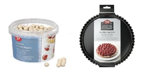 Image of Tala Ceramic Baking Beans - Reusable Heat Resistant Blind Weights - Oven Beads for Pies, Tarts, and Pastry Crusts - Baking Accessories - Approx. 700g + Tala Performance 23 cm dia Fluted Tart Tin