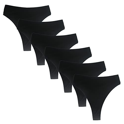 Image of Deigecil Pack of 6 Thong Women's High Waisted Tummy Control Cotton Underwear Women, Soft Comfortable Sports Underwear Women, Black*6, L
