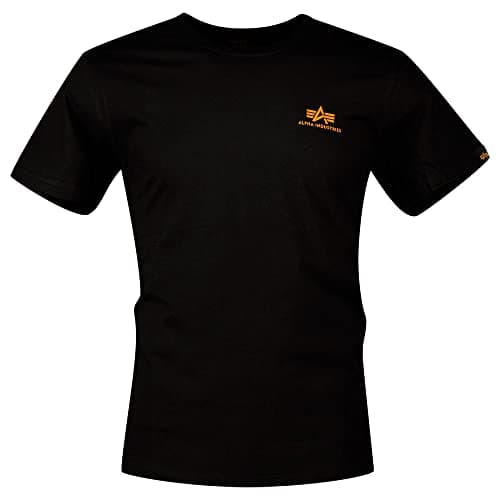 Image of Alpha Industries Basic T Small Logo T-Shirt for Men Black/Neon Orange