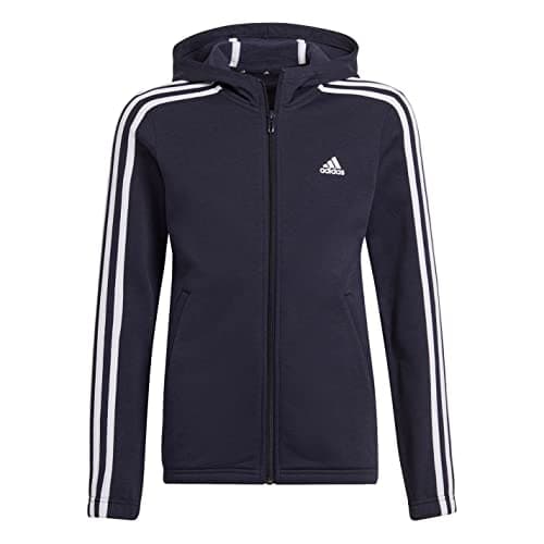 Image of adidas Girls 3 Stripes Zip Track Top Hoodie Navy/white 7-8 Years