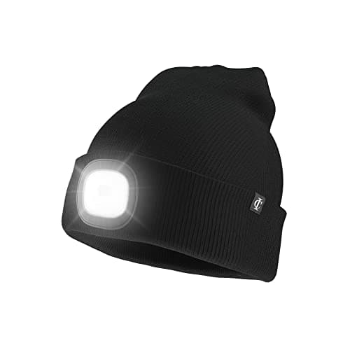 Image of Idyllicomfort Led Lighted Beanie Hat,USB Rechargeable Hands Free Headlamp Cap, Unisex Winter Warmer Knit Hat with Light for Hiking Biking Camping Jogging, Gift for Men, Women, Teens Black
