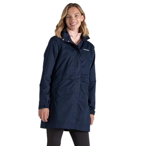 Image of Craghoppers Womens Ana Waterproof Breathable Shell Jacket Longline Raincoat, Blue Navy, 10 EU