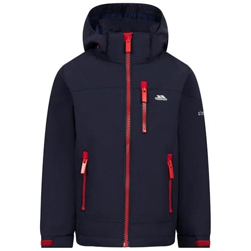 Image of Trespass Boys Jacket Aleric -Unpadded, 3 Zip Pockets, Detachable Hood, Adjustable Cuffs, Longer Back, Waterproof 3000mm, Windproof, Taped Seams Navy