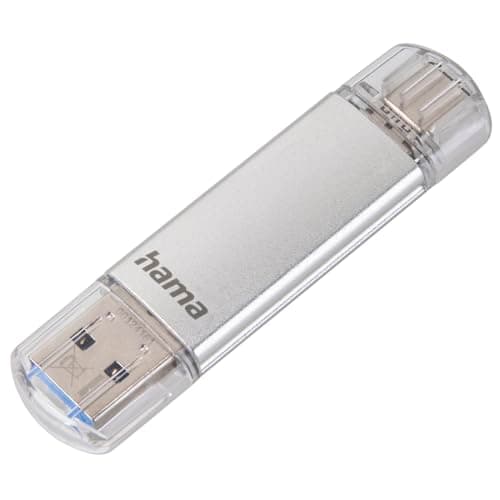 Image of Hama 'C-Laeta' 64GB USB Flash Drive Stick with USB 3.0 & USB 3.1, USB-A & USB-C, Silver