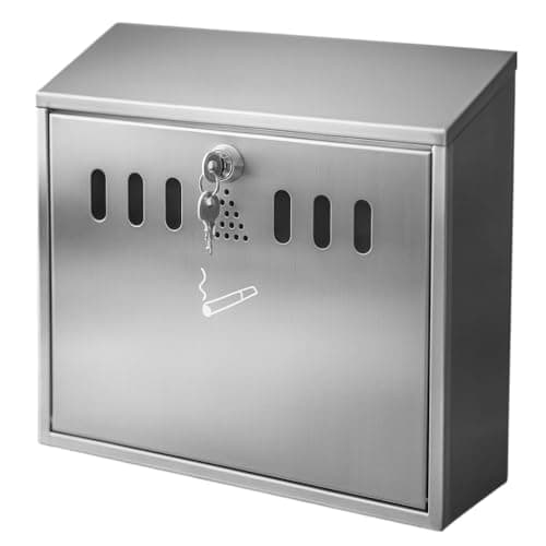 Image of Chabrias Ltd Lockable Wall Mounted Stainless Steel Ashtray - Weatherproof Outdoor Cigarette Bin with Key for Offices Pubs Entrances Smoking Shelters Commercial Sites and Hospitality