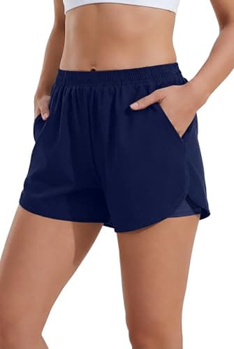 Image of Ekouaer Womens Swim Board Shorts Boxer Liner Beach Swimming Bottoms Tummy Control High Waisted Briefs with Pockets Marine Blue S