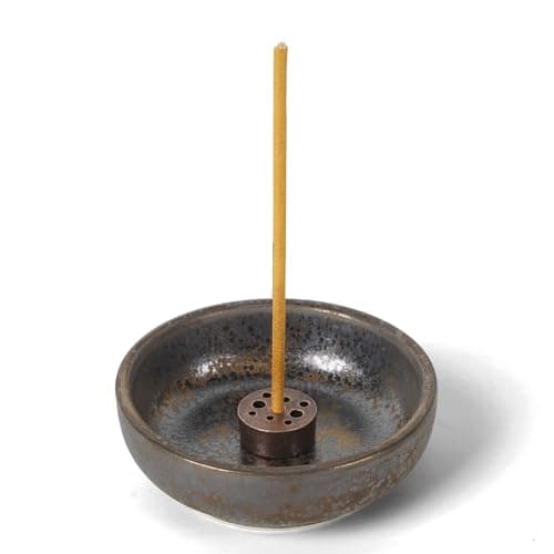 Image of Urban Nest Ceramic Incense Holder – Handmade Iron Rust Glaze Incense Burner for Sticks | Candle Plate & Incense Sticks Holder | Round Aroma Bowl, 7.5cm