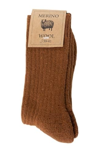 Image of Robert's Rugs Merino Socks, 100% Merino Wool, Soft and Warm, Unisex Sizes, Medium Thick, Natural Merino Wool (UK, Alpha, One Size, Regular, Regular, Cinnamon 39-42)