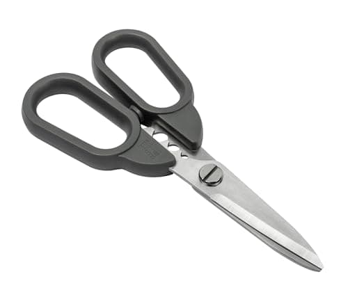 Image of Kuhn Rikon Compact Self-Sharpening Kitchen Shears with Herb Stripper. Stainless Steel Kitchen Scissors for Left and Right-Handed Users. Space-Saving Design - Save Space in Crowded Kitchen Drawers