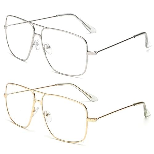 Image of Dollger Classic Glasses Clear Lens Non Prescription Metal Frame Eyewear Men Women, A2:2 Packs Clear Aviators, Large