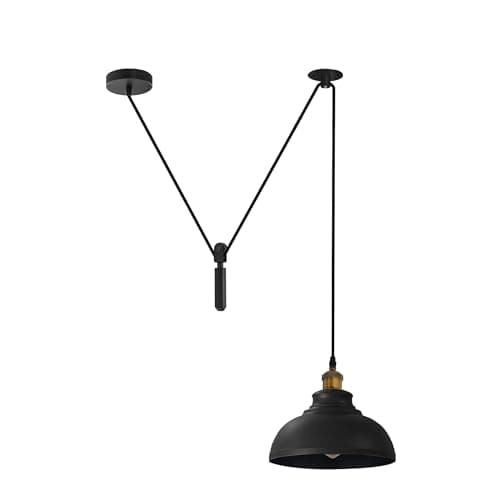 Image of DC VOLTAGE Industrial Ceiling Pendant Light, 29cm Black Curvy Metal Shade, Adjustable 2M Cable, E27 Hanging Lamp for Kitchen Island, Dining Room, Loft & Café Lighting