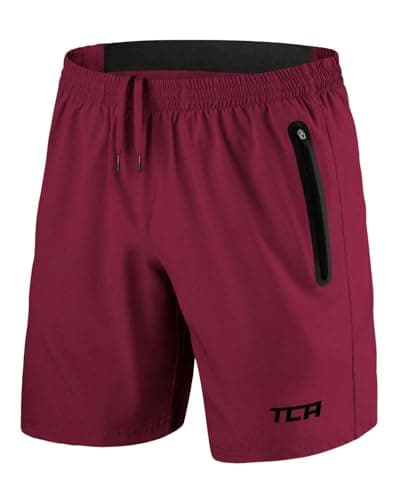 Image of TCA Elite Tech Mens Running Shorts with Zip Pockets, Gym Shorts Men Training Sports Short with Phone Pocket Black - Carmine Red, M
