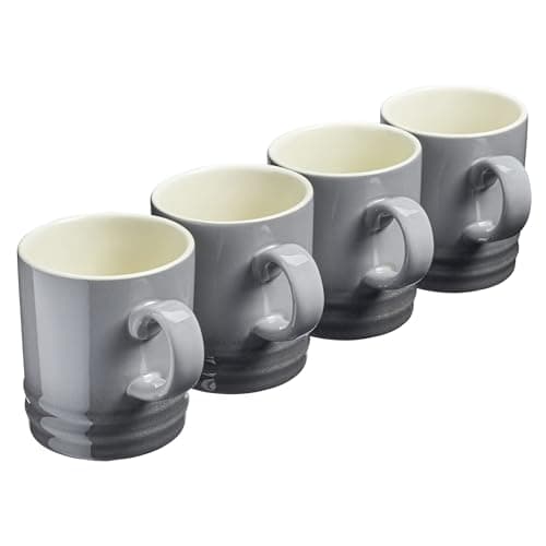 Image of Cooks Professional 4 Piece Colourful Stoneware Mug Set | Tea Coffee Hot Chocolate Drinking Cups | Microwave Dishwasher Refrigerator Freezer Safe | 350ml Capacity | Grey
