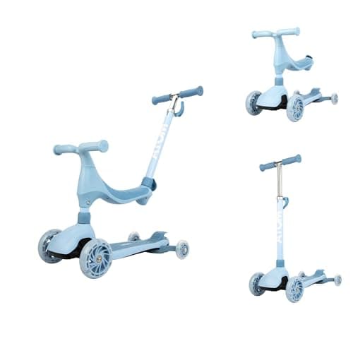 Image of ATOM 4-in-1 Evolve Scooter for Kids | From Bobble Bike to Parent Handle Ride-On to Tilt-to-Steer Move N Groove Scooter to Mini Cruiser | Adjustable Handle & Seat Height | Available in Pink or Blue 2+