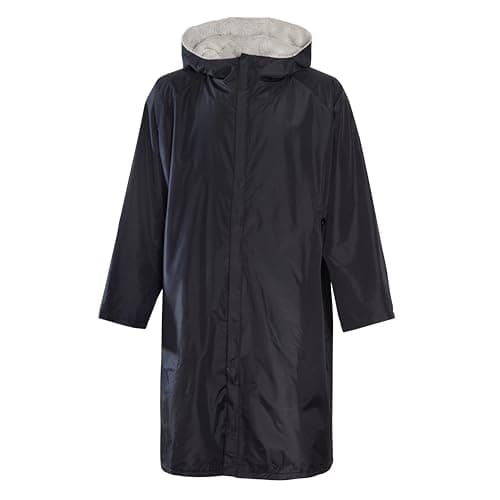 Image of Heatwave Changing Robe Outdoor Long Sleeve Windproof & Waterproof Kids Unisex Robes Hooded Coat For Beach Wild Swimming Surfing Quick Dry, Black/Grey 9-13 Years
