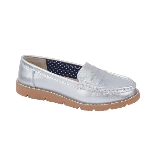 Image of Jo & Joe Women’s Real Suede Leather Penny Loafer Comfortable Smart/Casual Flat Slip-on Boat Shoe in Sizes 4-8 (Silver, UK Footwear Size System, Adult, Women, Numeric, Medium, 5)