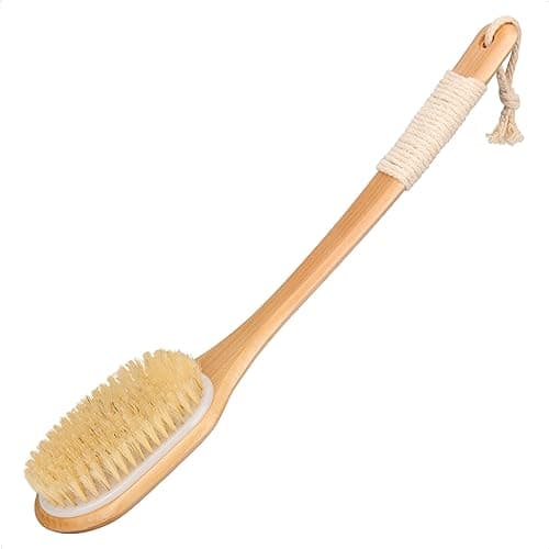 Image of SAUNNIHEN Wooden Dry Brushing Body Brush, 44.5CM Shower Brush Long Handle, Natural Bristles Back Scrubber for Lymphatic Drainage Exfoliating Cellulite