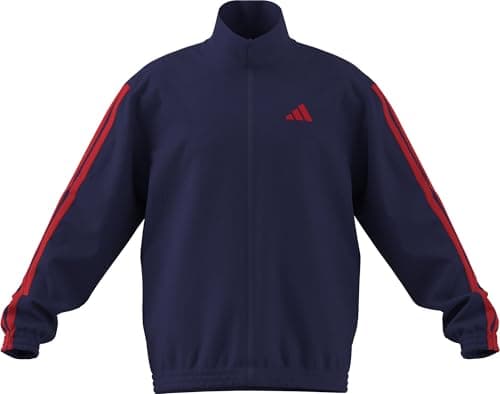 Image of adidas Men's ESSENTIALS 3-STRIPES WOVEN TRACKTOP, mystery ink/pure ruby/pure ruby/pure ruby, 4XL