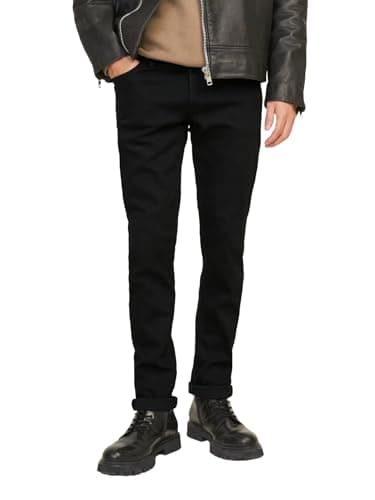 Image of JACK & JONES Mens Glenn Jeans Slim Fit Low Rise Casual Cotton Black Jeans for Men UK, Black Colour, Size- 28W / 32L