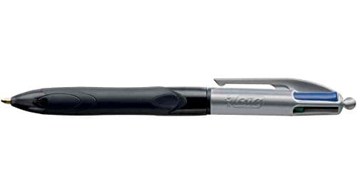 Image of Bic 4-Colour Grip Pro Ball Pen Medium 1.0mm Tip 0.32mm Line Blue Black Red Green [Pack of 12]