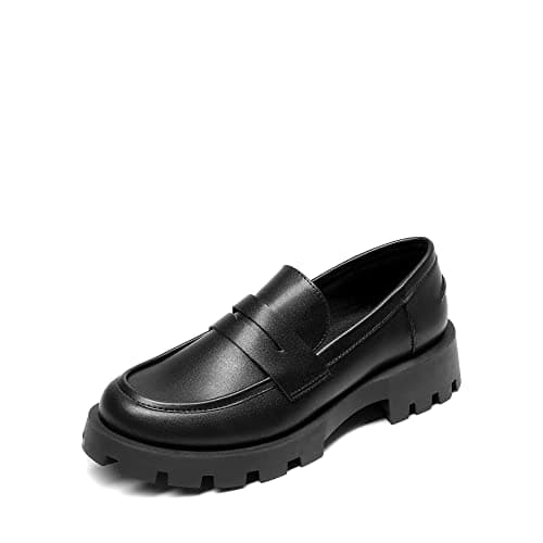 Image of DREAM PAIRS Womens Loafers, Lug Sole Slip On Platform Chunky Penny Loafers for Women Dressy and Work, Business Casual Shoes for Women,Size 4,Black-Pu,SDLS2318W