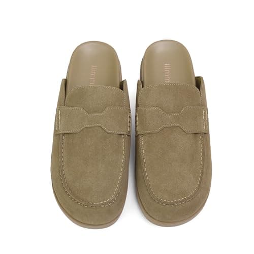 Image of iiimmu Women's Suede Mule Loafers Backless Slip On Flats Casual Round Toe Comfort Slides, Sand Beige, 5 UK