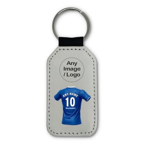 Image of UNIGIFT Personalised Gift - London SW6 King's Road Football Supporter White Rectangle Keyring (Blue Home Kit Design) Any Name Message Unique - Keychain