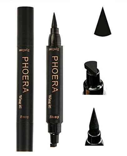 Image of PHOERA 2 in 1 Wing Cat Eye Liner + Stamp Winged Long Lasting Liquid Eye Liner Waterproof & Smudge proof Makeup Black Eyeliner Pen Winged Eyeliner Pencil - AQUAPURITY (THICK STAMP)