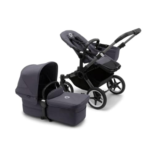 Image of Bugaboo Donkey 5 Mono, Convertible Double Stroller, Improved Design, Reversible Seat, One Hand Steering, Side Basket, Graphite/Stormy Blue
