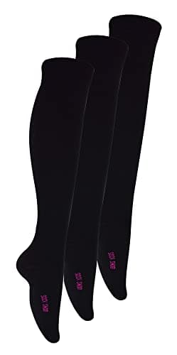 Image of 3 Pair Multipack Girls Knee High Bamboo Socks | Sock Snob | Plain Long School Socks for Kids (9-12, Black)