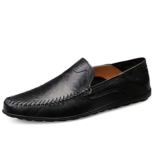 Image of Mens Loafers Leather Driving Shoes-Breathable Flat Casual Business Shoes Black UK 9.5